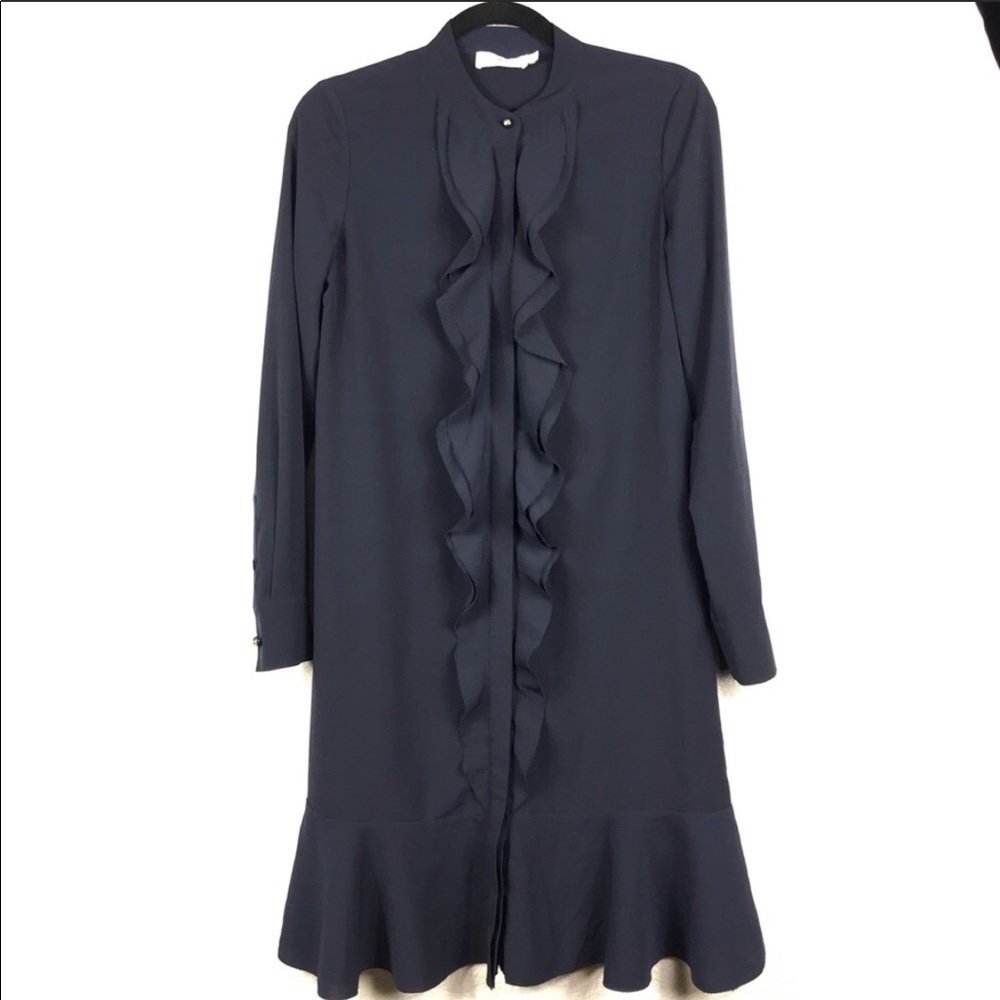 Tory burch navy blue ruffle dress